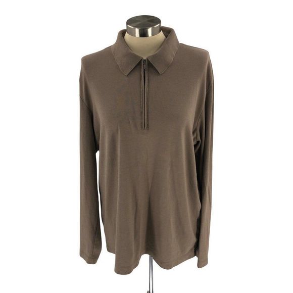 Calvin Klein Womens Sweatshirt Large Brown Pullover Long Sleeve Quarter Zip - Picture 1 of 12